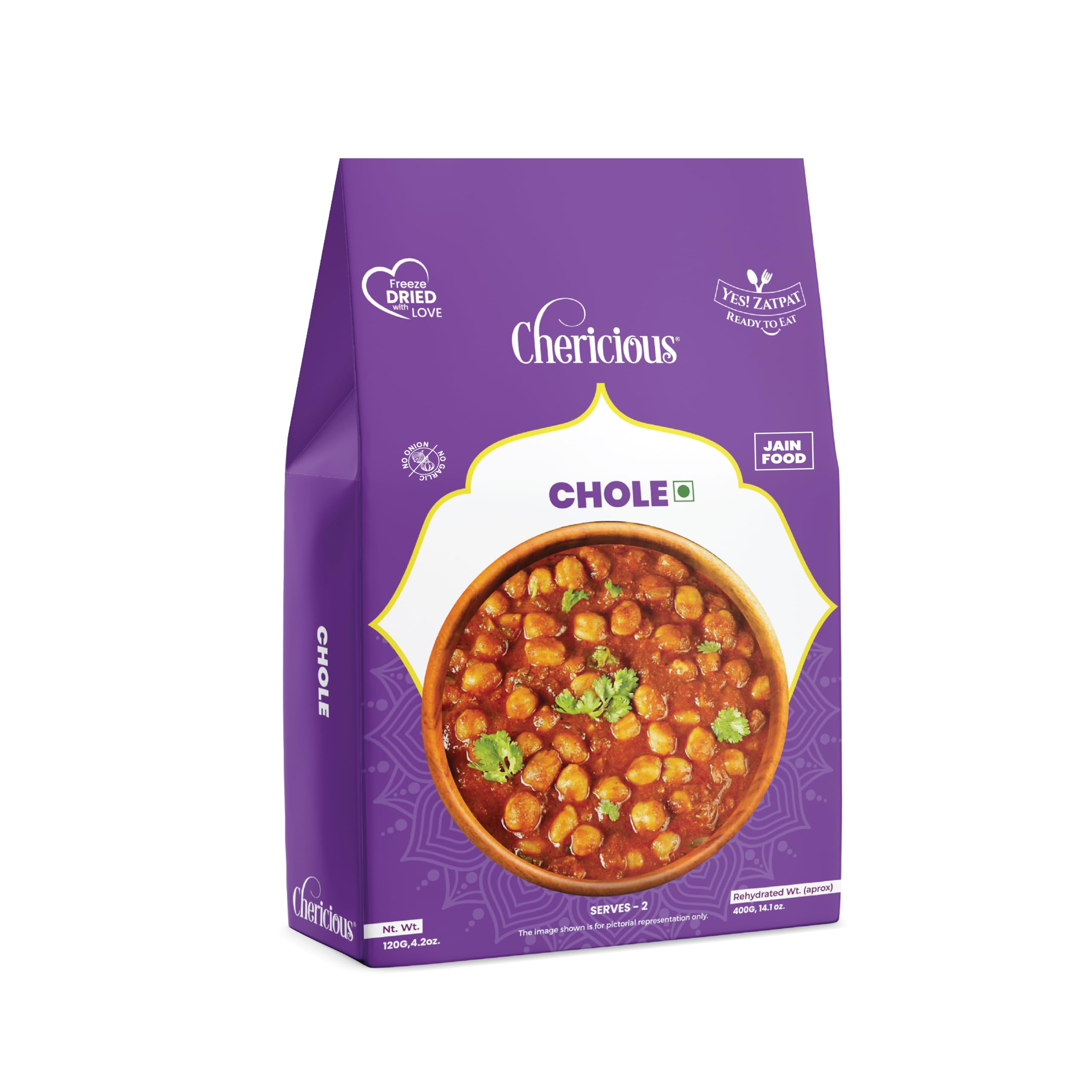 Chericious Ready to Eat Jain Chole | Freeze Dried-400 gm | No Onion No Garlic | Indian Street Food Style | Instant Heat & Eat Meal (Chole)