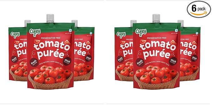 CURRYiT Tomato Puree | Made With 100% Fresh Hand Picked Tomatoes | No onion & Garlic | Tomato Paste For Cooking Pasta & Curries | No Added Preservatives or Colors | Pure & Natural (100g x 3) 300g