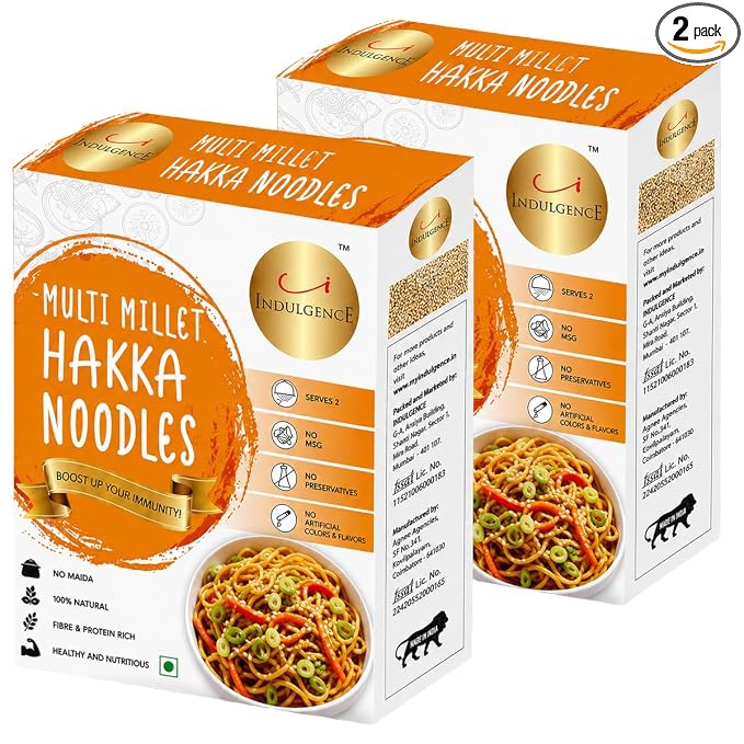 Indulgence No Maida Multi Millet Hakka Noodles | Healthy Millet Noodles for Nutritious Family Meals | High Fiber & Protein Rich | Naturally Supports Immunity | Pack of 2 (200g-Each)