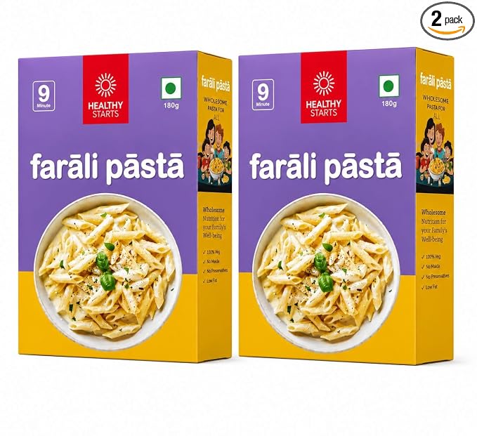 HEALTHY STARTS Farali Pasta 180 g - Pack of 2 | Fasting Special Pasta | Satvik Food | No Onion No Garlic | Easy to Cook
