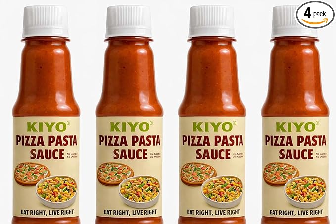 KIYO Fresh Pizza Pasta Sauce || No Onion & No garlic || 100% Natural & Vegan Ingredients || No Added Flavours & Colours || Enjoy It with Pizza, Burger & Pasta in Fresh Pantry 200 gm (Pack Of 4)