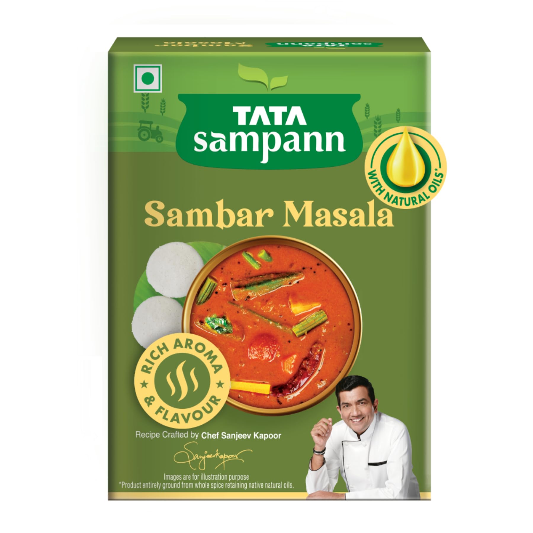 Tata Sampann Sambar Masala Powder with Natural Oils, 45g, Crafted by Chef Sanjeev Kapoor, With Chef’s Exclusive Tip, Rich Aroma & Flavour