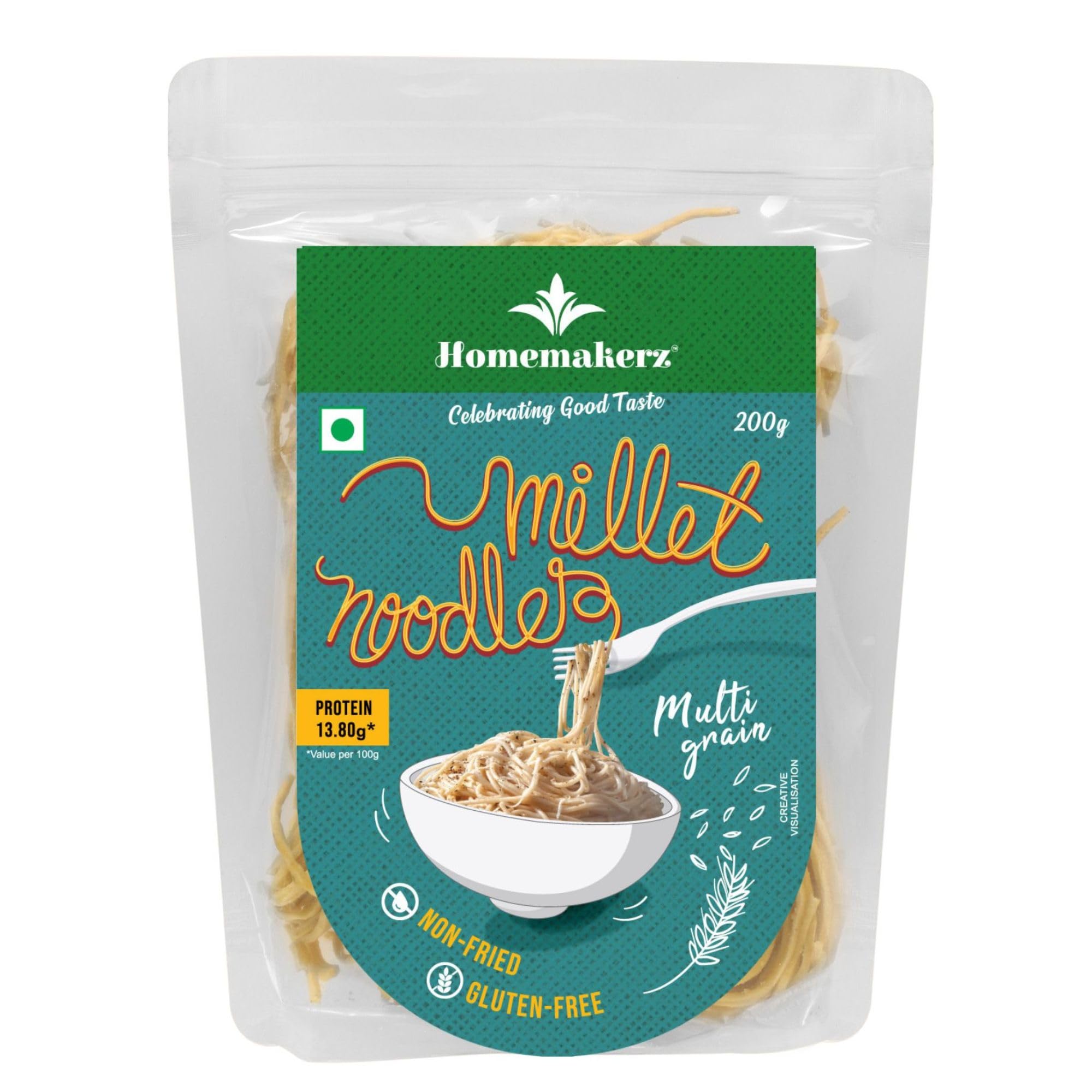 Homemakerz Multigrain Millet Noodles, Natural, Preservative, Gluten & Fat Free, Not Fried & No Oil, Zero Maida & Wheat, Healthy & Tasty Hakka Millet Noodles, 200g