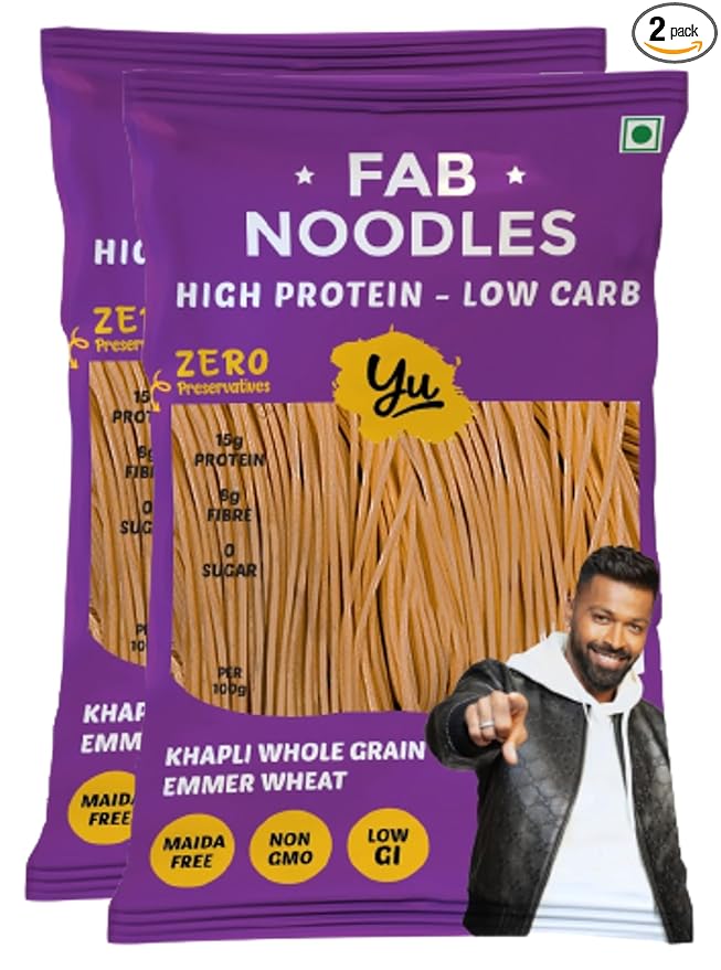 Yu Foodlabs Fab Noodles-Low Carb&High Protein-Zero Maida&Made Using Special Grade Atta-Not Fried Healthy Wheat Noodles-No Preservatives&100% Natural-5 Mins-Serves 6-300 Gram(Pack Of 2)