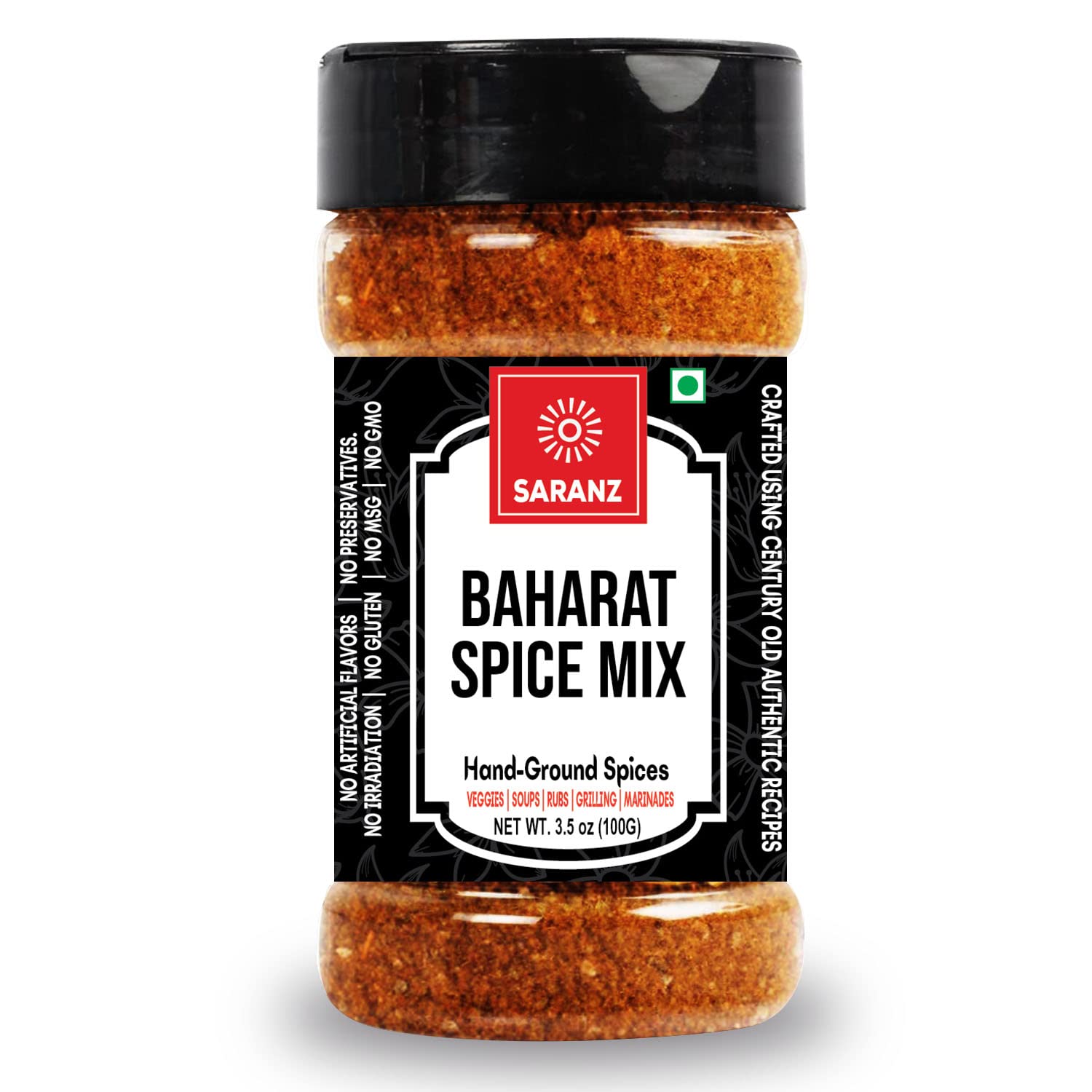 SARANZ Baharat Spice Mix | Used in Vegetable Curry, Chicken Curry, Fish Soup | Aromatic and Flavoured Vegan | Peppery, Sweet-Spiced Dairy Free and Gluten Free -100 Grams Sprinkler Jar