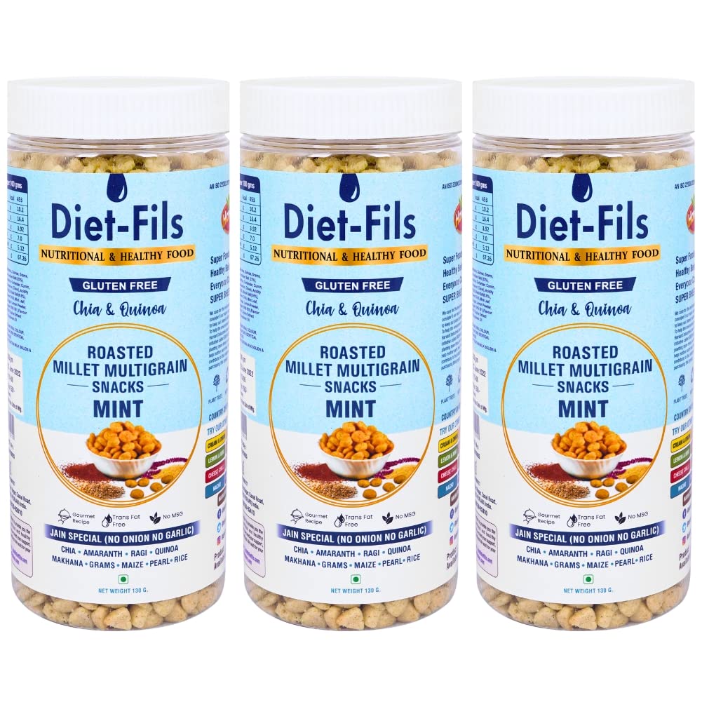 Diet-Fils Jain Special Roasted Multigrain Snacks Mint(No Onion No Garlic Based) Combo (130 gmx3 Pack)