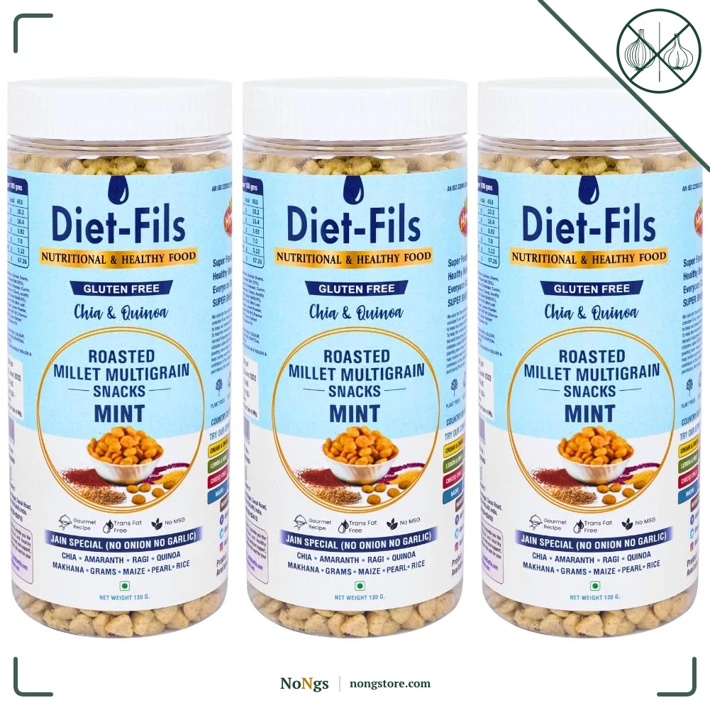 Diet-Fils Jain Special Roasted Multigrain Snacks Mint(No Onion No Garlic Based) Combo (130 gmx3 Pack)