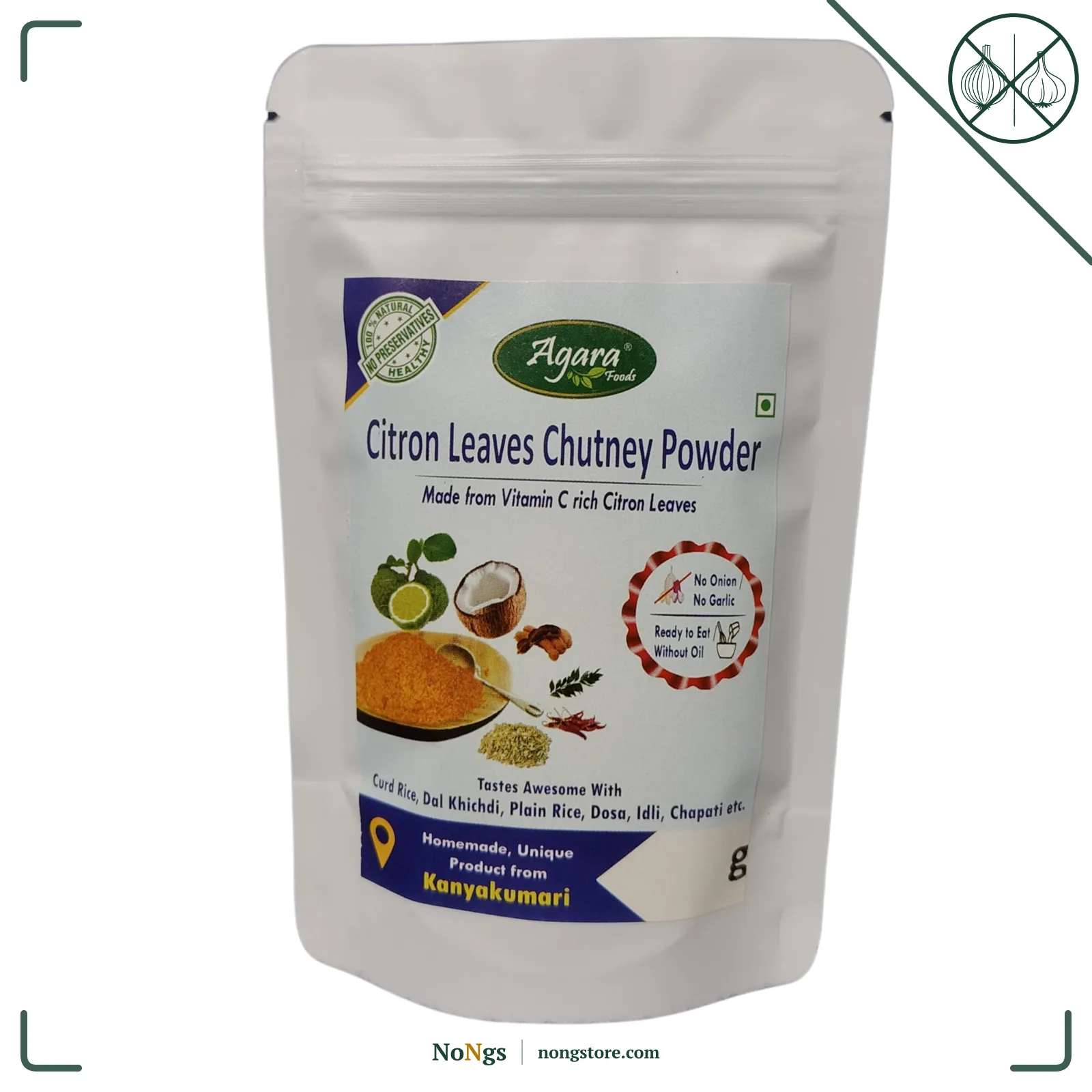 Agara Citron Leaves Chutney Powder - 100 g x 2 packs - Pure Natural - Healthy Digestive Aid - Homemade - Ready to Eat - No Preservatives - Rich Taste - Unique Product Available Only from Agara Foods, Kanyakumari