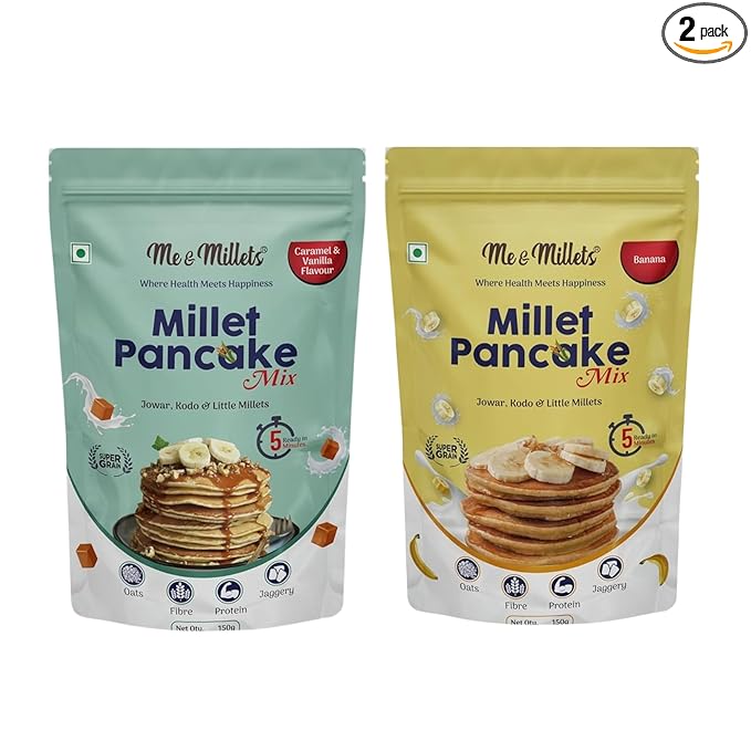 Millet Pancake Mix (150g X 2) Caramel, Vanilla & Banana, Sweetness Of Jaggery, No Maida, No Wheat, No Preservatives, Vegetarian, Eggless, Healthy Breakfast for Family (Jain Friendly)