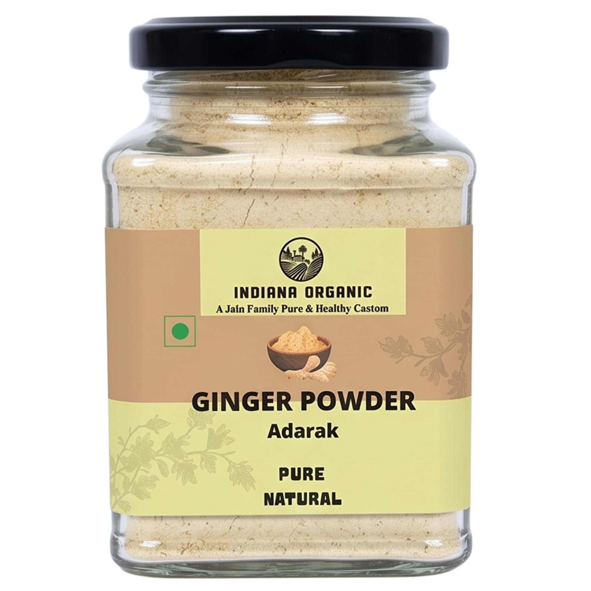 Indiana Organic Pure Ginger Powder (Adarak) 200g | Manually Cleaned Dry Ginger Sonth Masala | Freshly Ground on Order | No Added Preservatives, No Onion No Garlic | Glass Jar Packaging