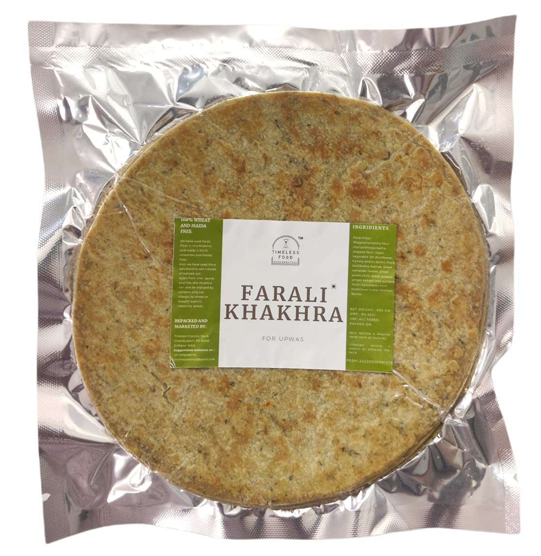 Timeless Food Farali Khakhra for Upwas & Vrat 400g | Wheatless Sahgar Khakhra for Fasting | Vacuum Pack | Healthy & Crunchy Snack