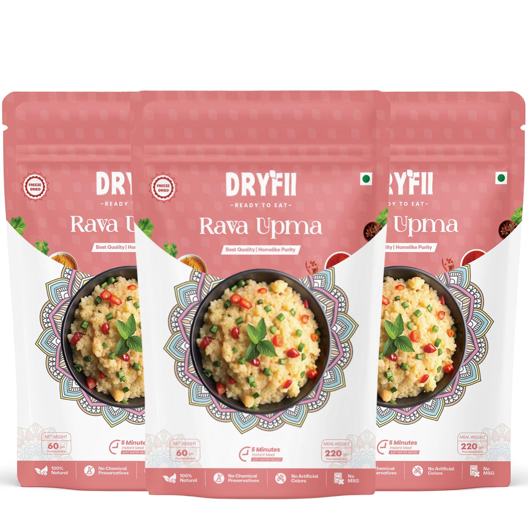 Dryfii Ready-to-Eat Instant Upma | Pure Veg | Freeze Dried | Breakfast Meal | Rehydrated Weight 660 g