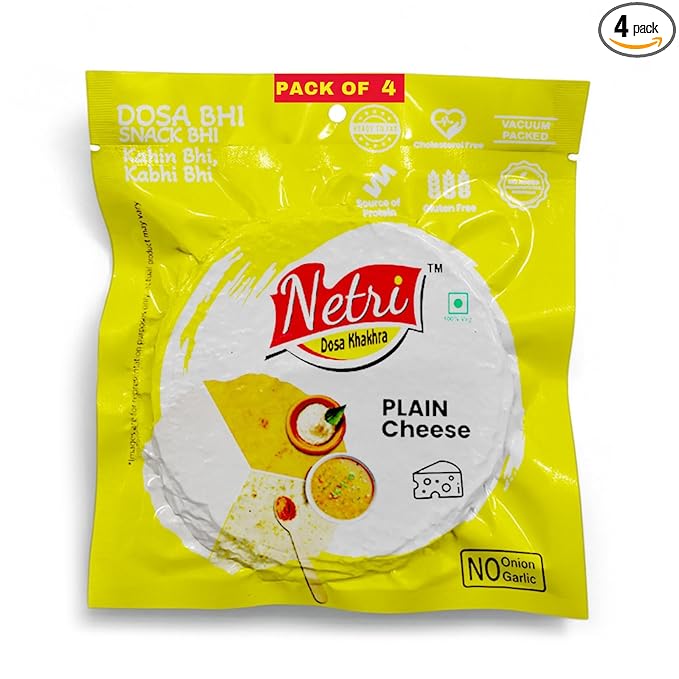 Netri Cheese Dosa Khakhra - 50 gms each, Pack of 4 | Ready to Eat Traditional Khakhra Snacks | Gluten Free Khakhras | Vacuum Packed Khakra Fresh Gujarati Snacks with No Onion & No Garlic | Roasted Dosa Khakhras