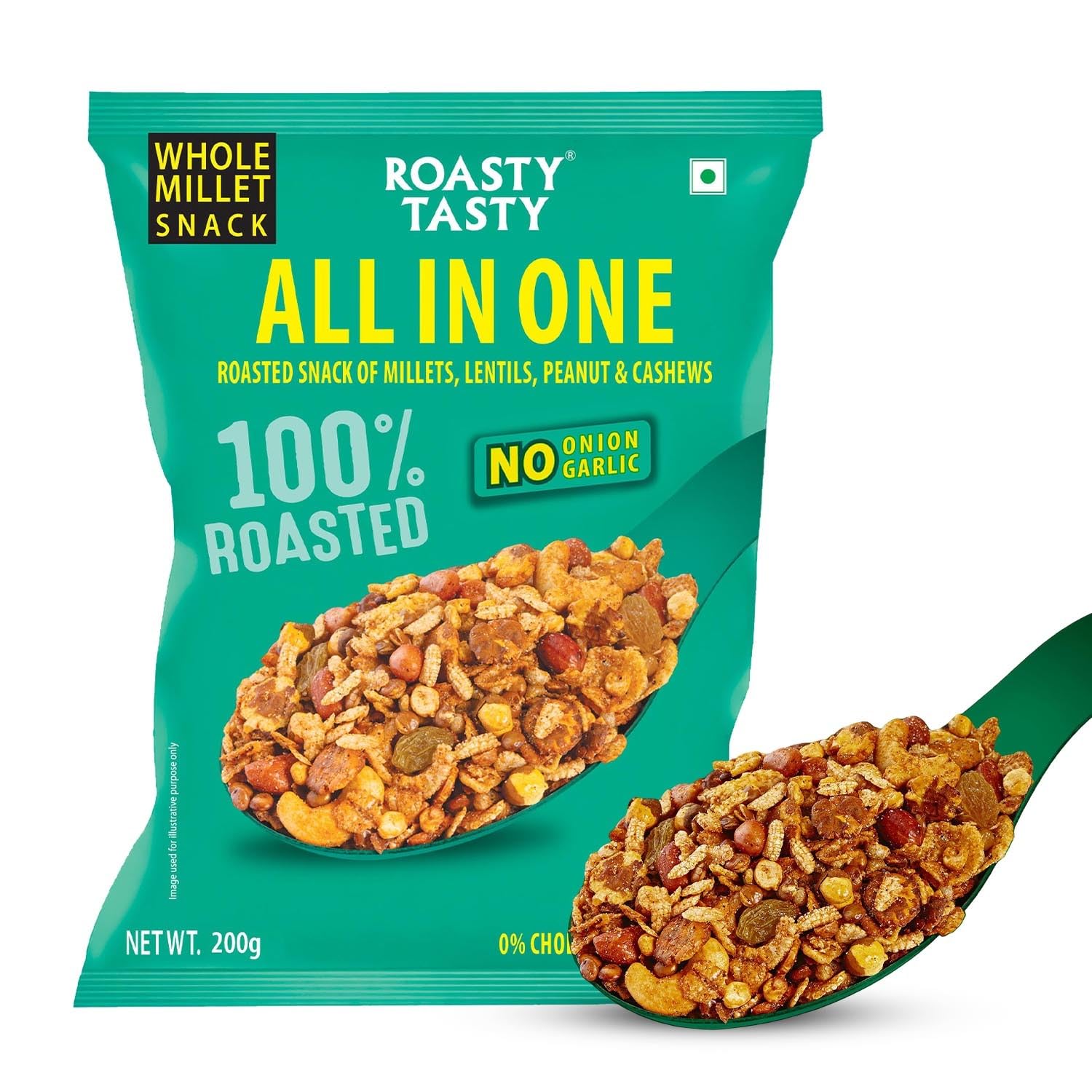 Roasty Tasty All in One | No Onion No Garlic Roasted Namkeen Mix | Healthy Indian Snack with Peanuts, Millets, Dry Fruits | All in1 Mixture Non Fried Mixure | 200 g | Millet Namkeen for Diet