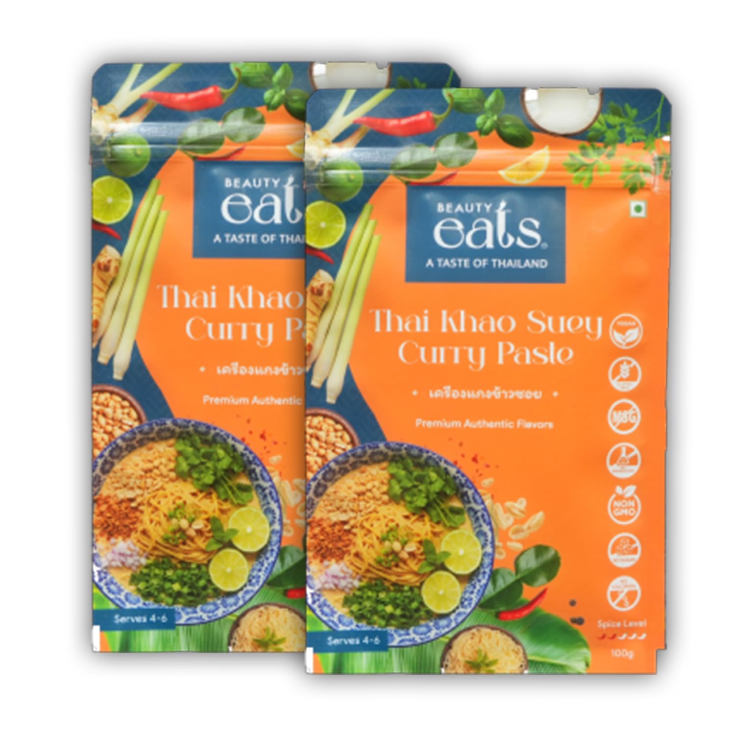 Beauty Eats Thai Khao Suey Curry Paste| Aromatic, Creamy & Ready To Cook| No Onion&Garlic (Pack Of 2, 2 * 100Gm)