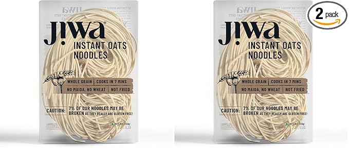 Jiwa Instant Oats Noodles | Cooks in 7 minutes | Ready to Cook | 100% Gluten Free| No Maida, No Atta | Not Fried | Gluten Free | 200 g (Pack of 2)