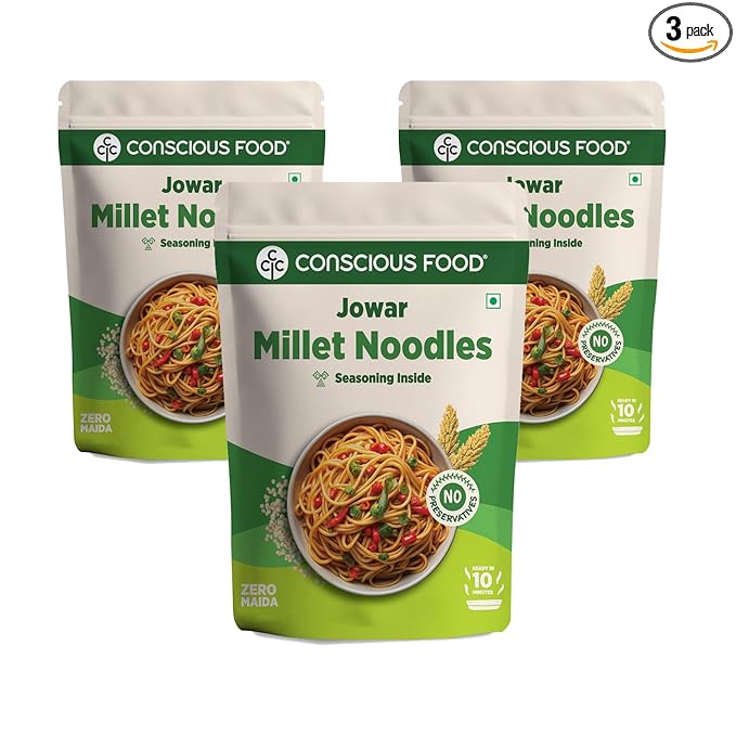 Conscious Food Millet Noodles | 162g | Pack of 3 | No Preservatives | No Maida | No Msg | No Artificial Colors or Flavors, No Trans Fat & Cholesterol