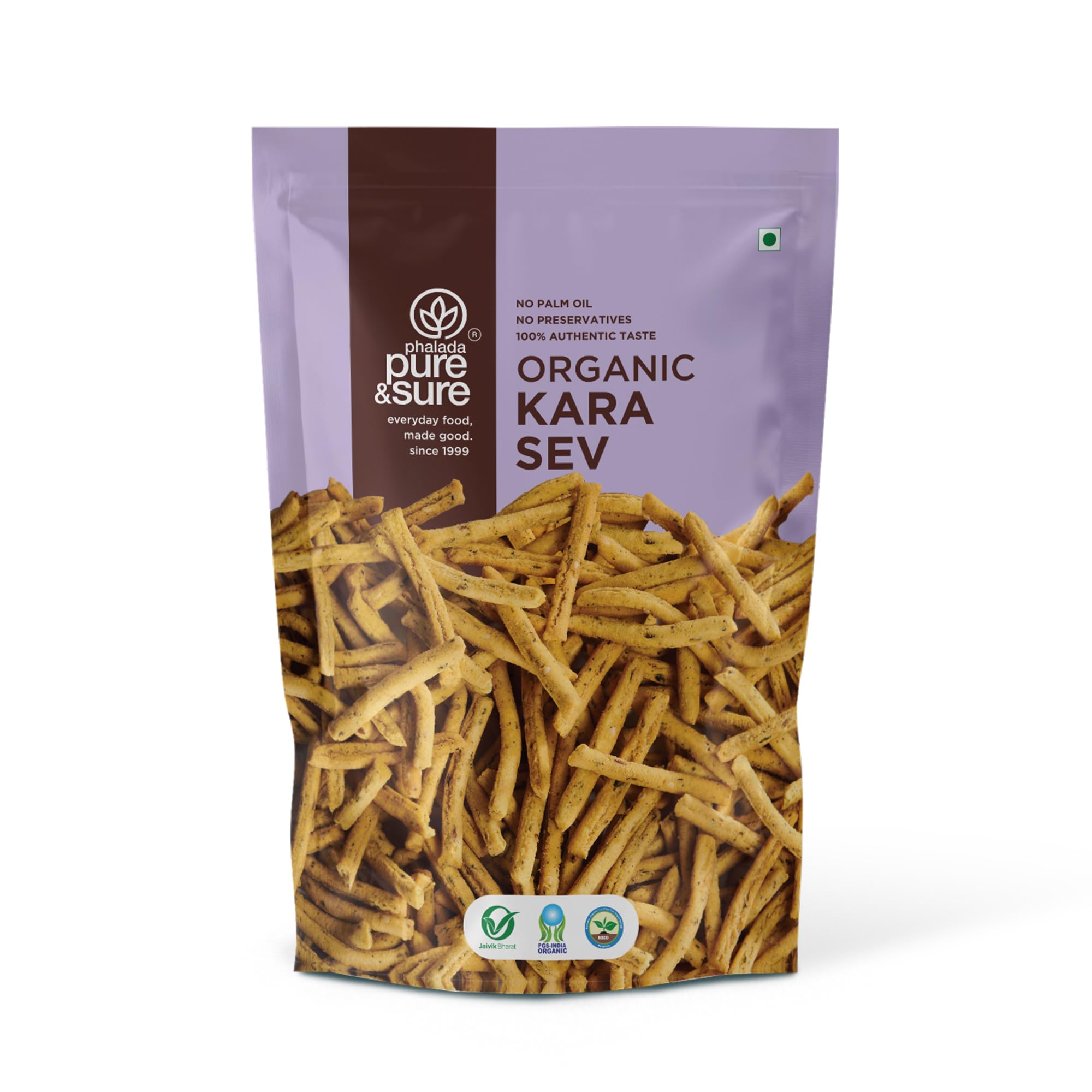 Pure & Sure Organic Kara Sev 100gm (Pack of 1) | Delicious Crunchy Namkeen & Snacks | Ready to Eat Tea Time Snacks, Cholesterol Free, No Trans Fats, No Preservatives