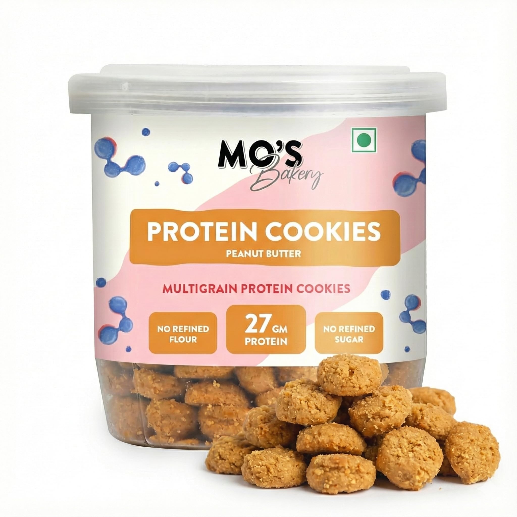 Mo’s Peanut Butter Protein Cookies – 150g | 27 G protein per 100g serve | Mini Cookies | Multigrain, Plant-Based Snack with Ragi, Oats, Barley & Jaggery | No Refined Sugar