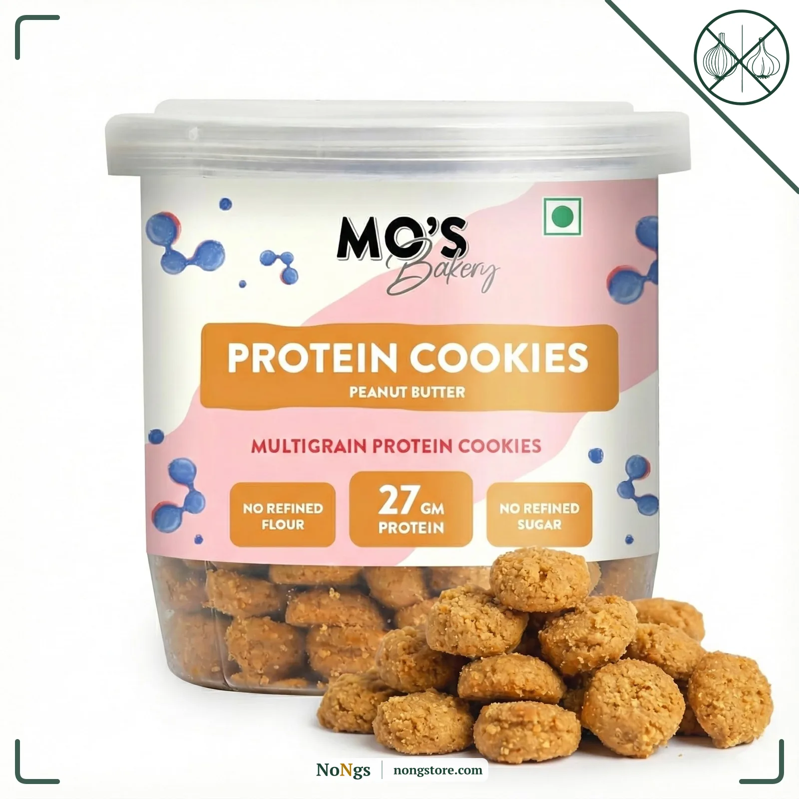 Mo’s Peanut Butter Protein Cookies – 150g | 27 G protein per 100g serve | Mini Cookies | Multigrain, Plant-Based Snack with Ragi, Oats, Barley & Jaggery | No Refined Sugar