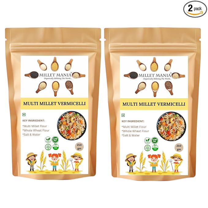 Millet Mania Multi Millet Vermicelli (210g) – 100% Natural, High Protein & Fiber | Quick-Cook Healthy Noodles for Kids & Adults | Ready in 5 Minutes (Pack of 2)