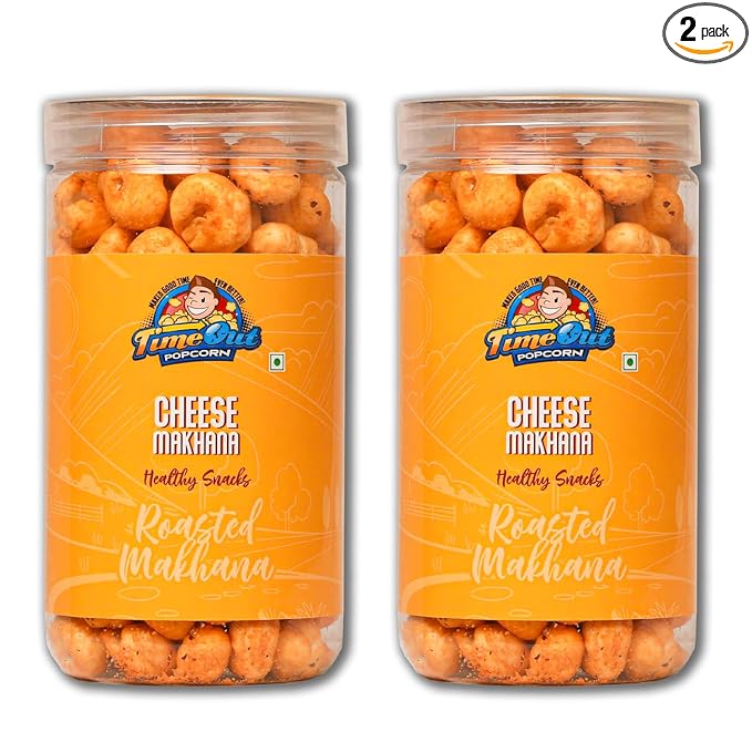 Time Out Popcorn - Cheese Jain Roasted Makhana | Flavoured Makhana | Healthy Crunchy Foxnuts | Gluten Free Snacks | Pack of 2 x 70g