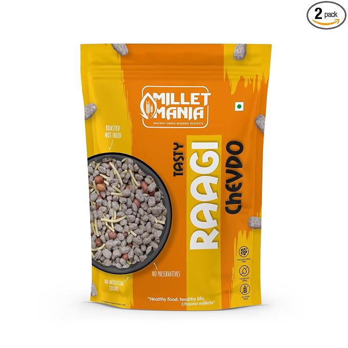 Maharana Tasty Ragi Chevdo - Healthy Roasted Jain Friendly Digestible Crisp & Delicious Teatime Snacks Helps in Weight Loss with Roasted Peanuts for Protein, Fiber, Complex Carbs(190g, Pack of 2)