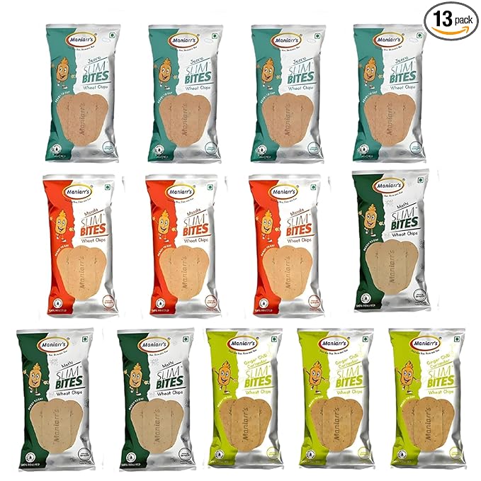 Maniarr's Khakhra | Slim Bite Khakhra | No Garlic, No Onion | 4 Flavors (Pack of 13), 780 Grams Wheat Khakhara, Healthy & Crispy, Low Carb Snack