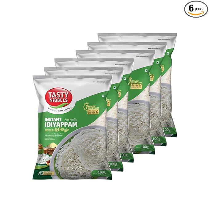 Tasty Nibbles Instant Idiyappam 100Gm X 6 (Pack of 6) | Rice Noodles | 1 Minute South Indian Breakfast | Quick & Easy Soft Idiyappam | String Hopper | Indiappa | Noolappam | Ottu Shavige - Vegetarian