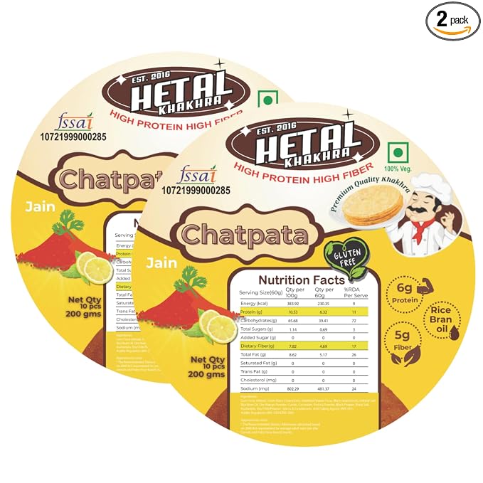 Chatpata Khakhra JAIN | Gluten Free | Crispy| Ready To Eat | High Protein High Fiber| No Palm Oil | 200g Vacuum Pack Of 2