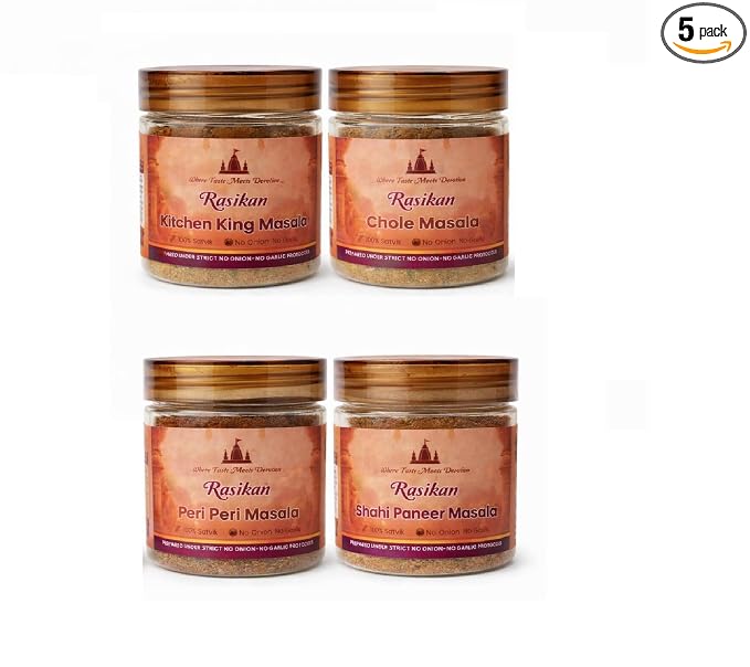 Rasikan Jain Satvik Masala Combo – Kitchen King, Chole, Garam Masala,Paneer Tikka(320g) | No Onion No Garlic | Freshly Ground Small Batch Spices | No Added Colour or Preservatives | Perfect for Bhog, Satvik & Everyday Cooking