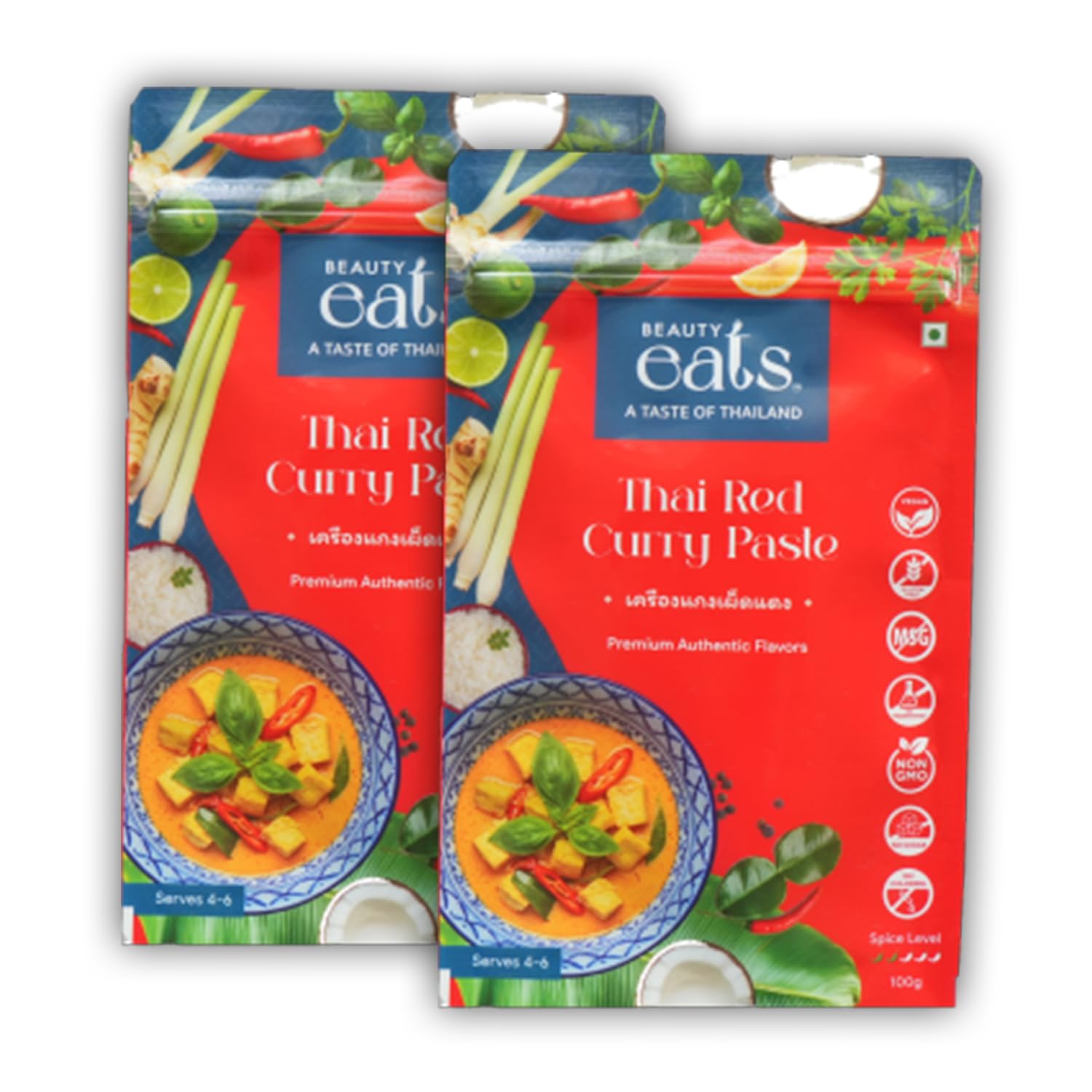Beauty Eats Thai Red Curry Paste| Bold Spices & Herbs| Restaurant-Quality Taste|100% Vegetarian| No Onion&Garlic (Pack Of 2, 2 * 100Gm)