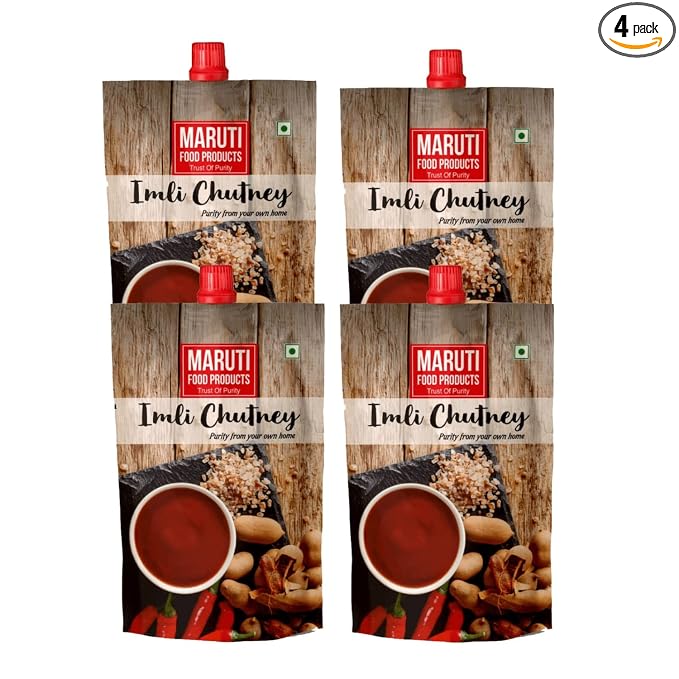Maruti Food Products imli Chutney Tangy Delight: Tamarind Sweet Chutney - Imli Khajoor Ki Khatti Meethi Chatpati Chutney| No Artificial Flavors, Gluten Free, Jain Friendly (Pack of 4)