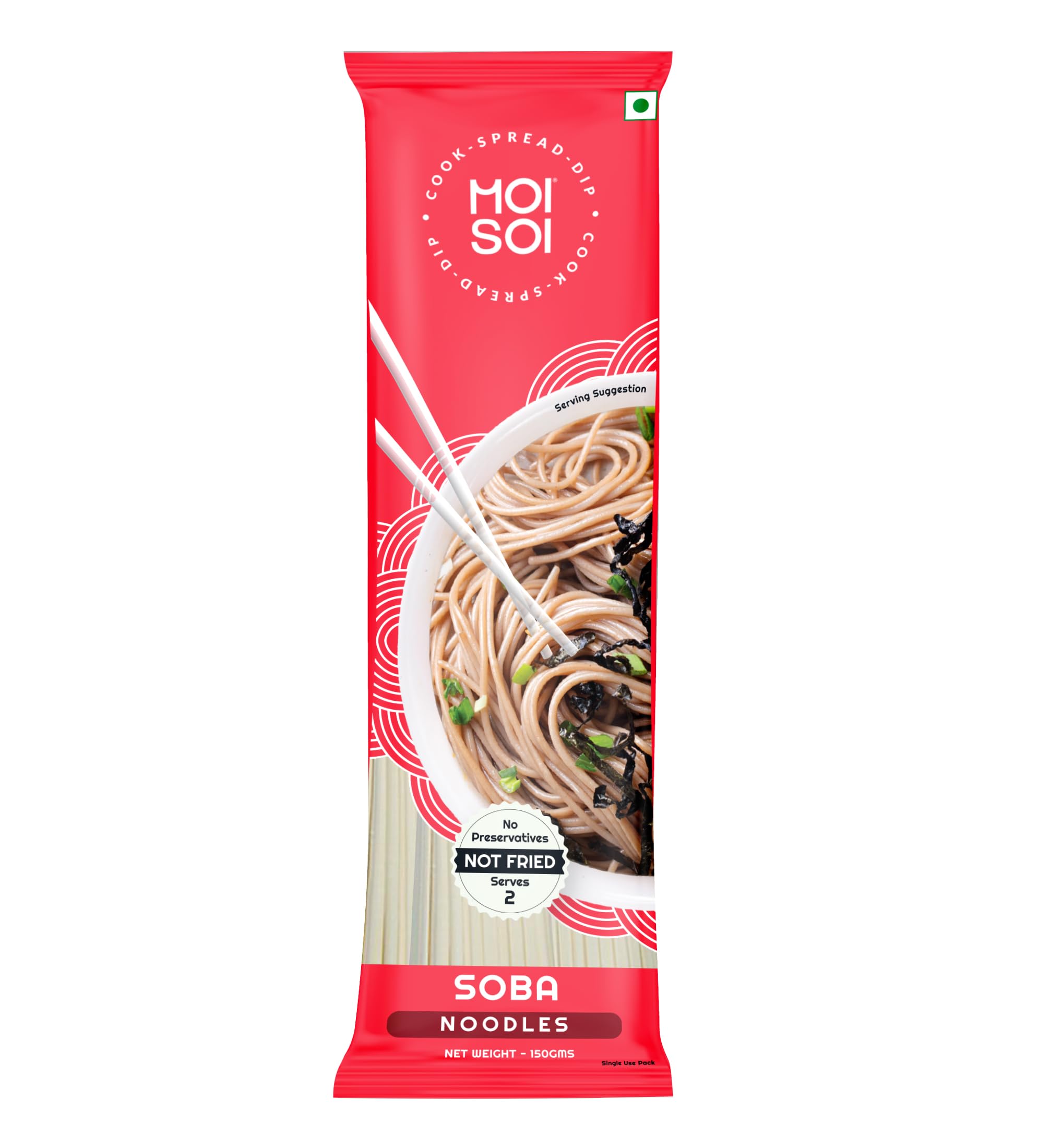 MOI SOI® Healthy Soba Noodles | Made with 30% Buckwheat Flour & 55% Whole Wheat | No Maida, Not Fried | 100% Natural | No Artificial Preservatives or MSG | 150gms (Pack of 1)