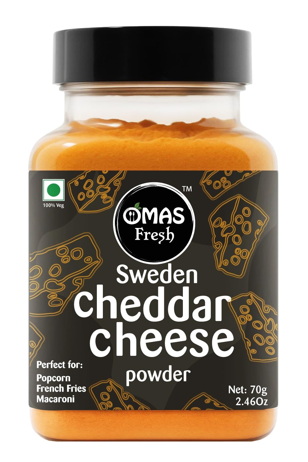 Omas Fresh Cheddar Cheese Powder Seasoning | Best for Making Delicious Cheese-Flavoured, Pop-Corn, Pizza, Pasta, French Fries etc. | No Additives & Preservatives | 70g