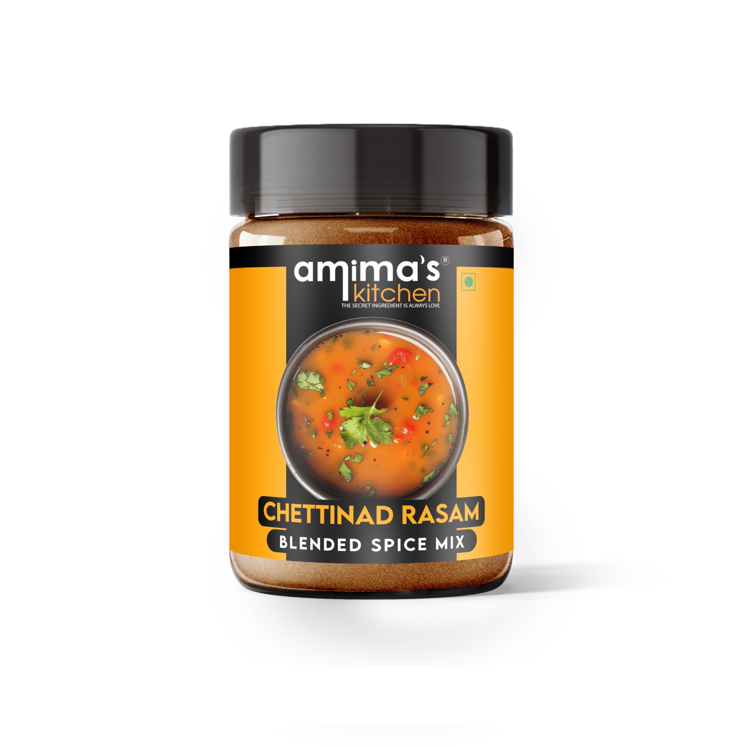 Amima's Kitchen Chettinad Rasam Jain Spice Mix (No Onion No Garlic) – 100 Grams | Blended Spice Mix | For Healthy and Delicious Cooking | No Synthetic Flavour & Color | Ready Masala Powder