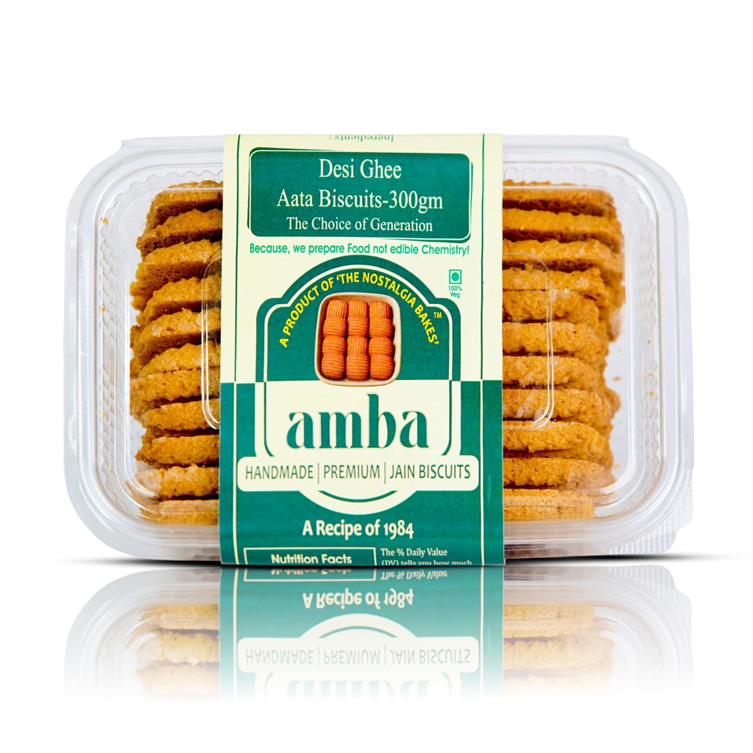Desi Ghee Atta Biscuits (300gm) – Handmade Premium Whole Wheat Biscuits – Traditional Jain Cookies with 1984's Original Recipe – No Added Chemicals – Healthy Tea-Time Snack (Pack of 1)