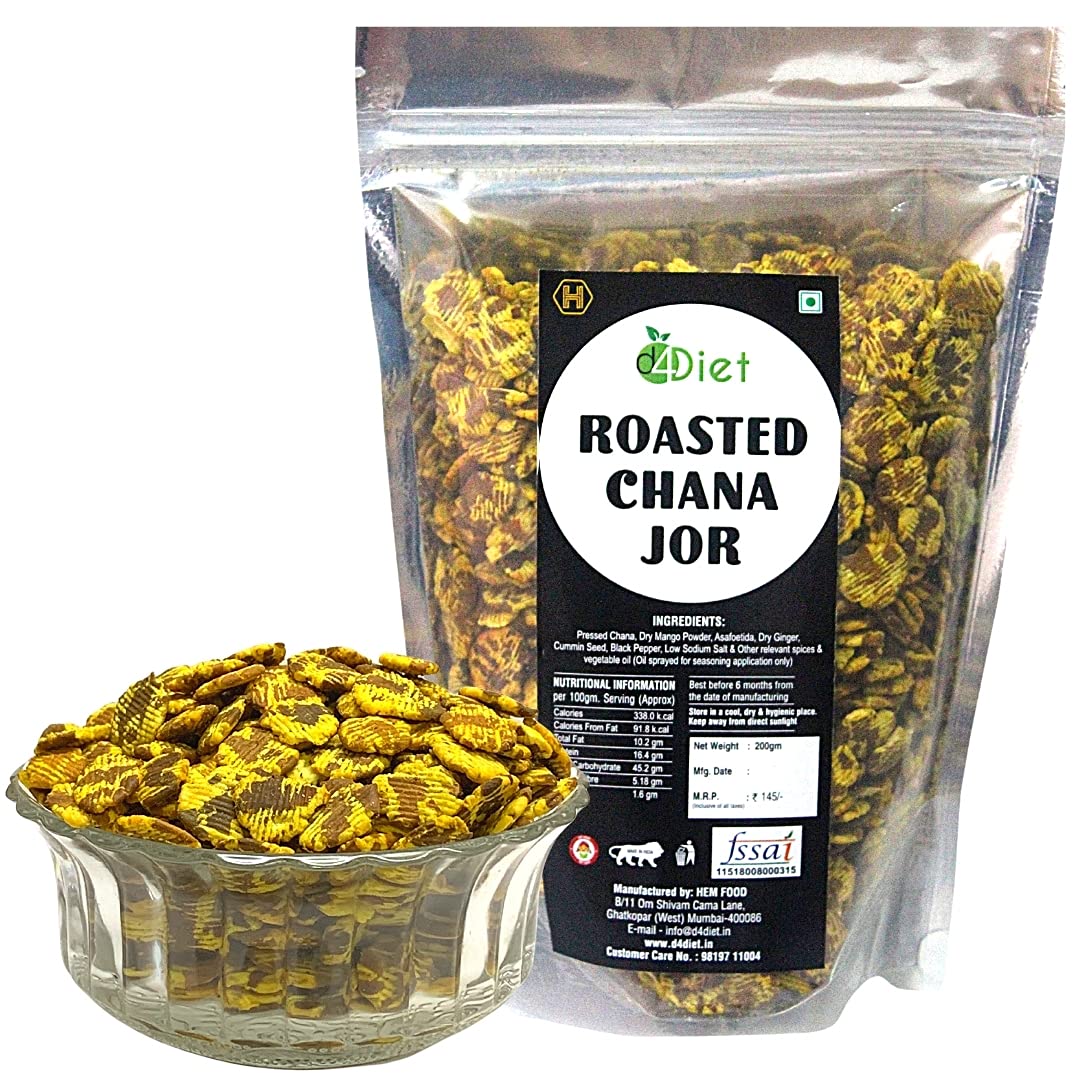 D4Diet Roasted Chana Jor, 200g / Soft Textured, Protein Rich, Gluten Free, Vegan snack/Healthy Namkeen/Roasted Namkeen