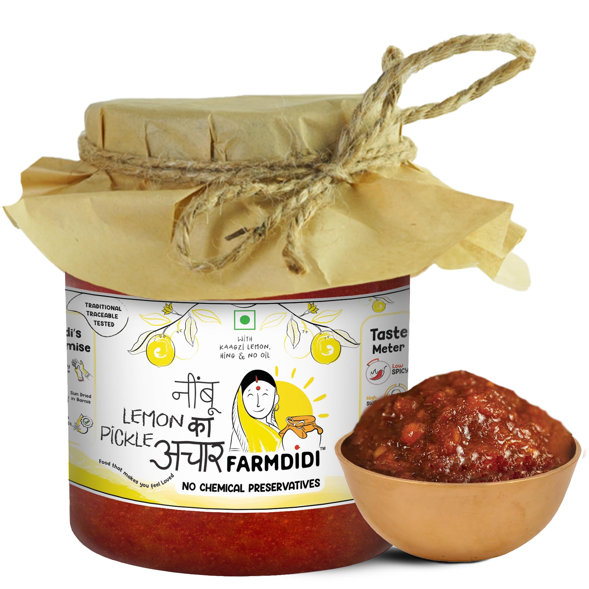 FarmDidi Khatta Meetha Crushed Lemon Pickle 1kg in Fresh | Homemade Oil-Free Nimbu ka Achar with No Onion or Garlic | Traditional Lemon Chunda Style Sweet & Sour Pickle | Grandma’s Taste, Indian Homemade Achar