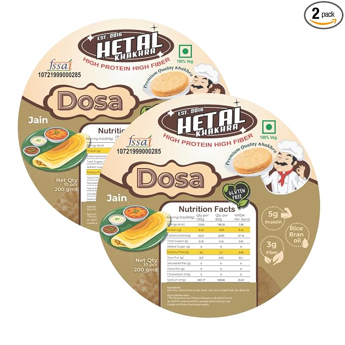 Dhosa Khakhra JAIN | Gluten Free | Crispy| Ready To Eat | High Protein High Fiber| No Palm Oil | 200g Vacuum Pack Of 2