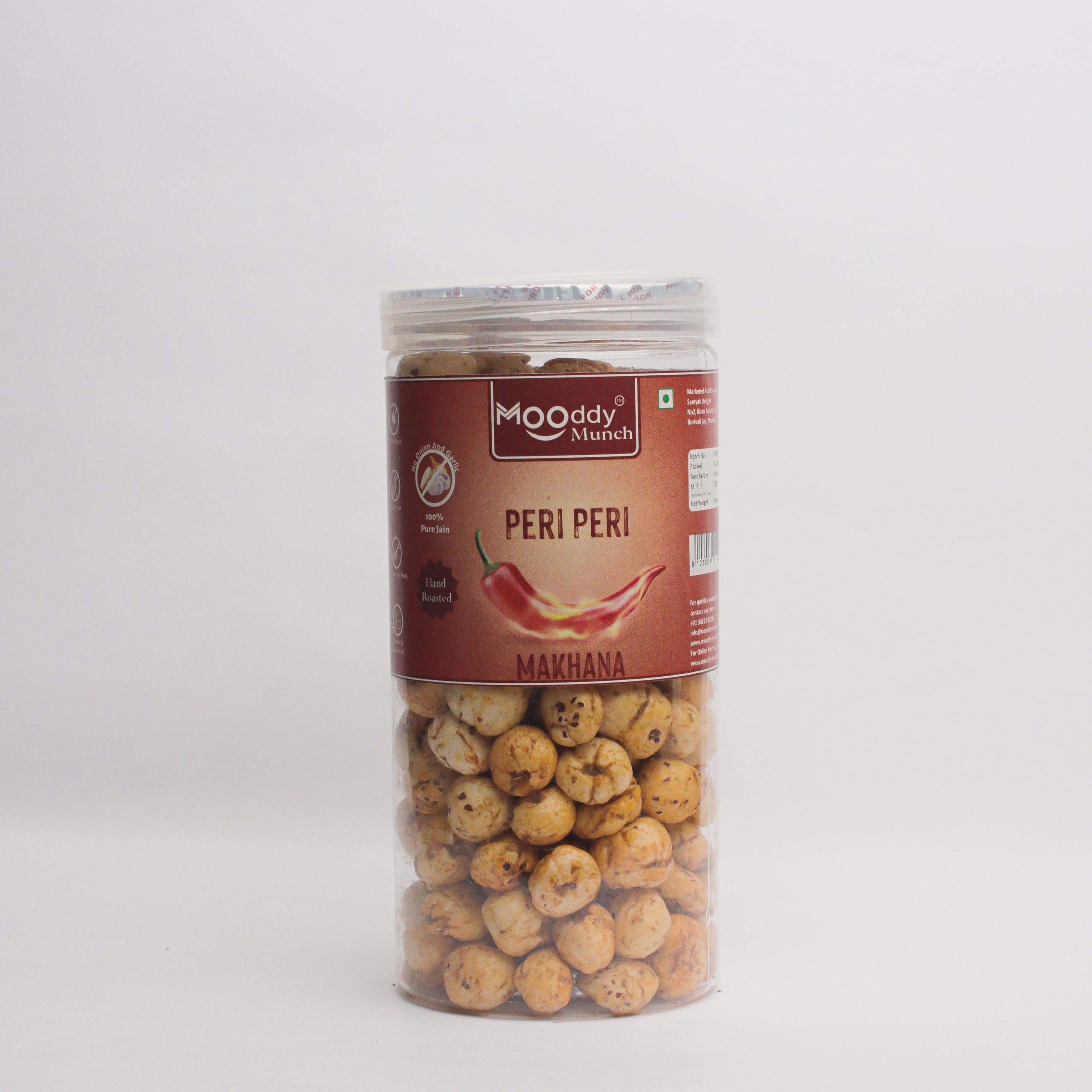 Mooddy Munch Peri Peri Jain Flavour & Roasted Makhana (70g) Indian Snacks, Jain Variety, No Onion No Garlic