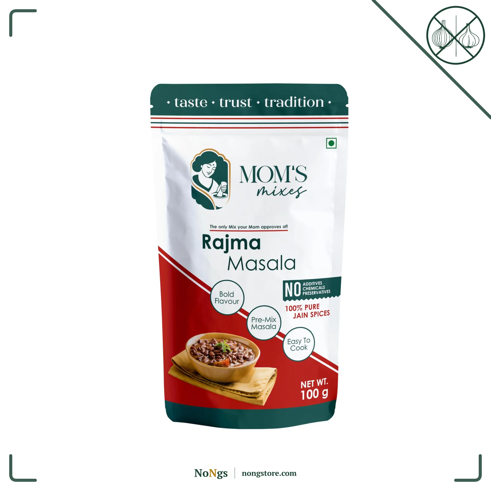 Mom’s Mixes Rajma Masala (Rajma Masala Powder) | Pre-Mix Masala | No Onion No Garlic (Jain Friendly) | Authentic North Indian Taste | No Preservatives | 100g