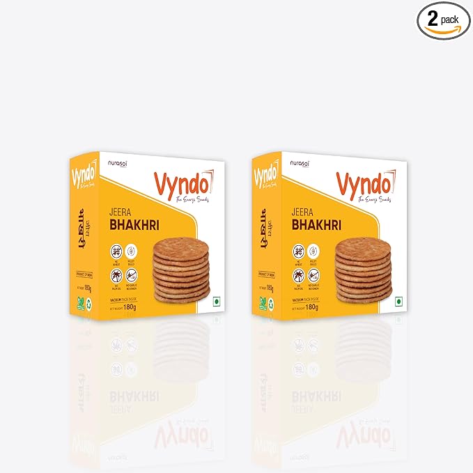 Vyndo Jeera Bhakhri - Pack of 2 (180 gm each), Millet Snacks, Healthy Snacks, Gluten free, No wheat, Best Fasting (Upwas) Snack, Diet friendly