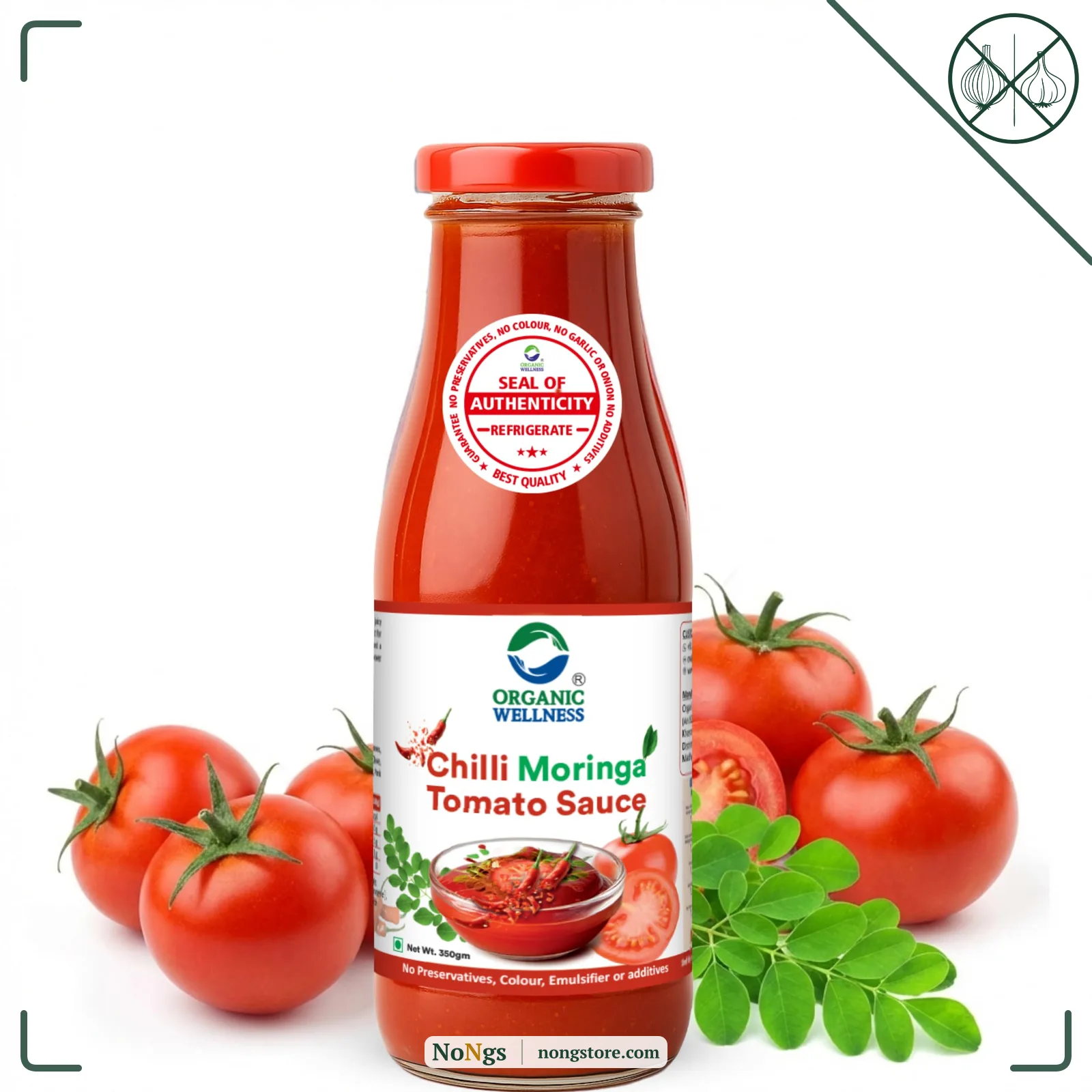 Organic Wellness Moringa Tomato Red Chilli Sauce Bottle I No Added Preservatives Or Colors | All Natural Ingredients | No Onion & Garlic |100% Veg & Fresh Tomatoes Used (350 Gram - Pack Of 1)