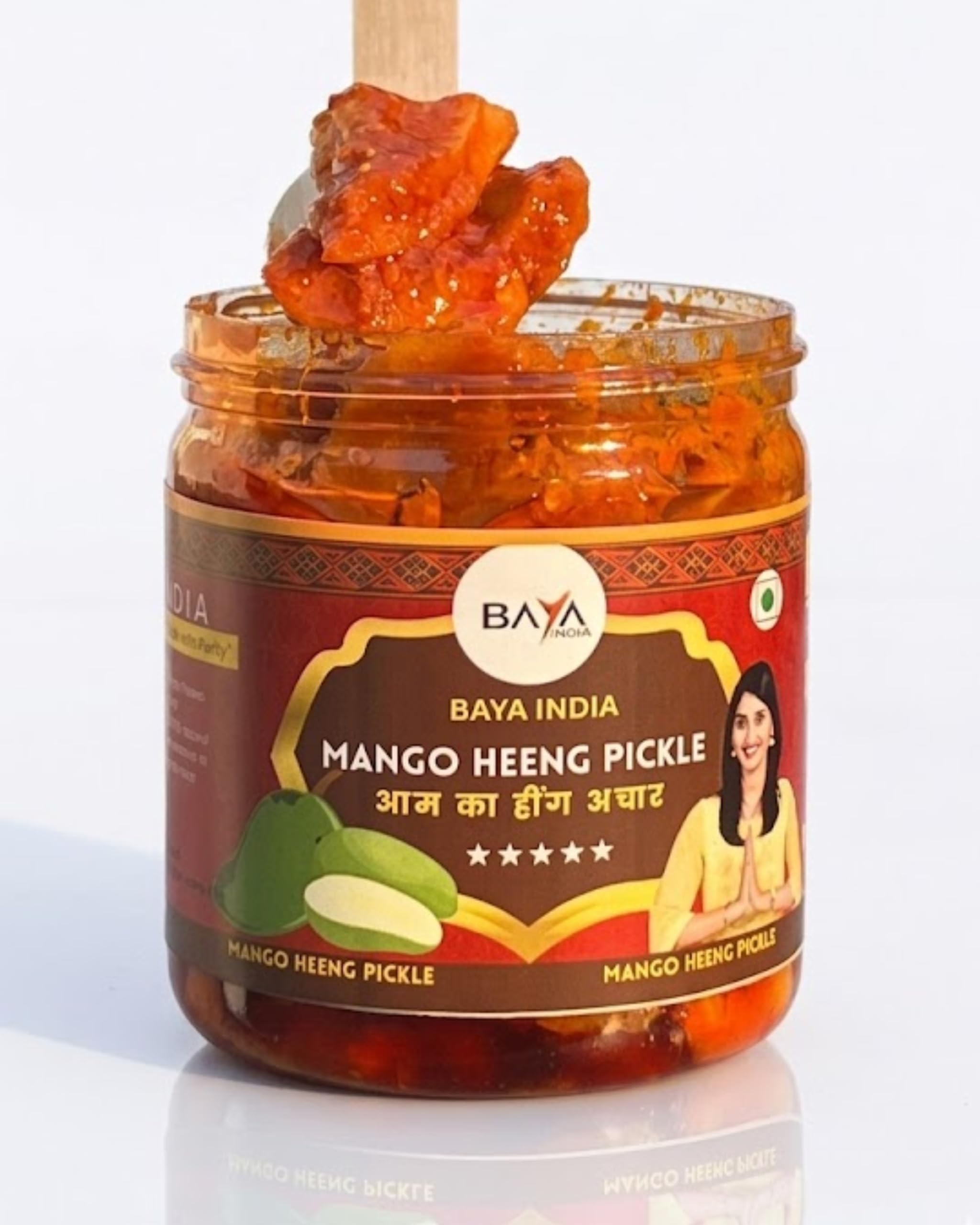 Baya India Hing Mango Pickle | Aam ka Hing Achar in Mustard Oil | Spicy & Tangy Homemade Style Pickle with Red Chilli & Salt | Traditional Indian Achar | No Preservatives | No Garlic No Onion (350g)
