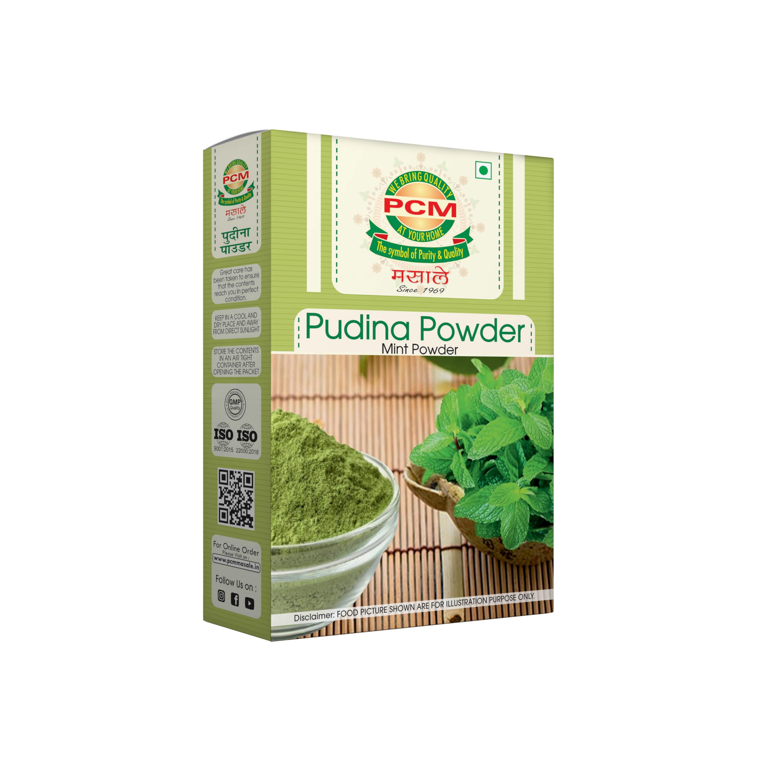 PCM Pudina Powder (Mint Powder) 100g | Natural Dry Mint Powder for Chutney, Raita, Jaljeera, Drinks, Seasonings & Cooking | Aromatic Flavor