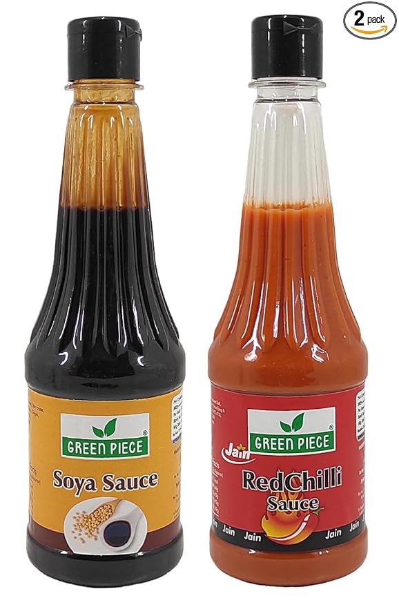 Green Piece Jain Sauce WIth No Onion/Garlic Soya sauce & Red Chilli Sauce(Pack of 2) Sauce (1000 ml)