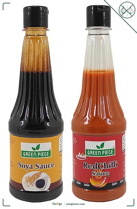 Green Piece Jain Sauce WIth No Onion/Garlic Soya sauce & Red Chilli Sauce(Pack of 2) Sauce (1000 ml)
