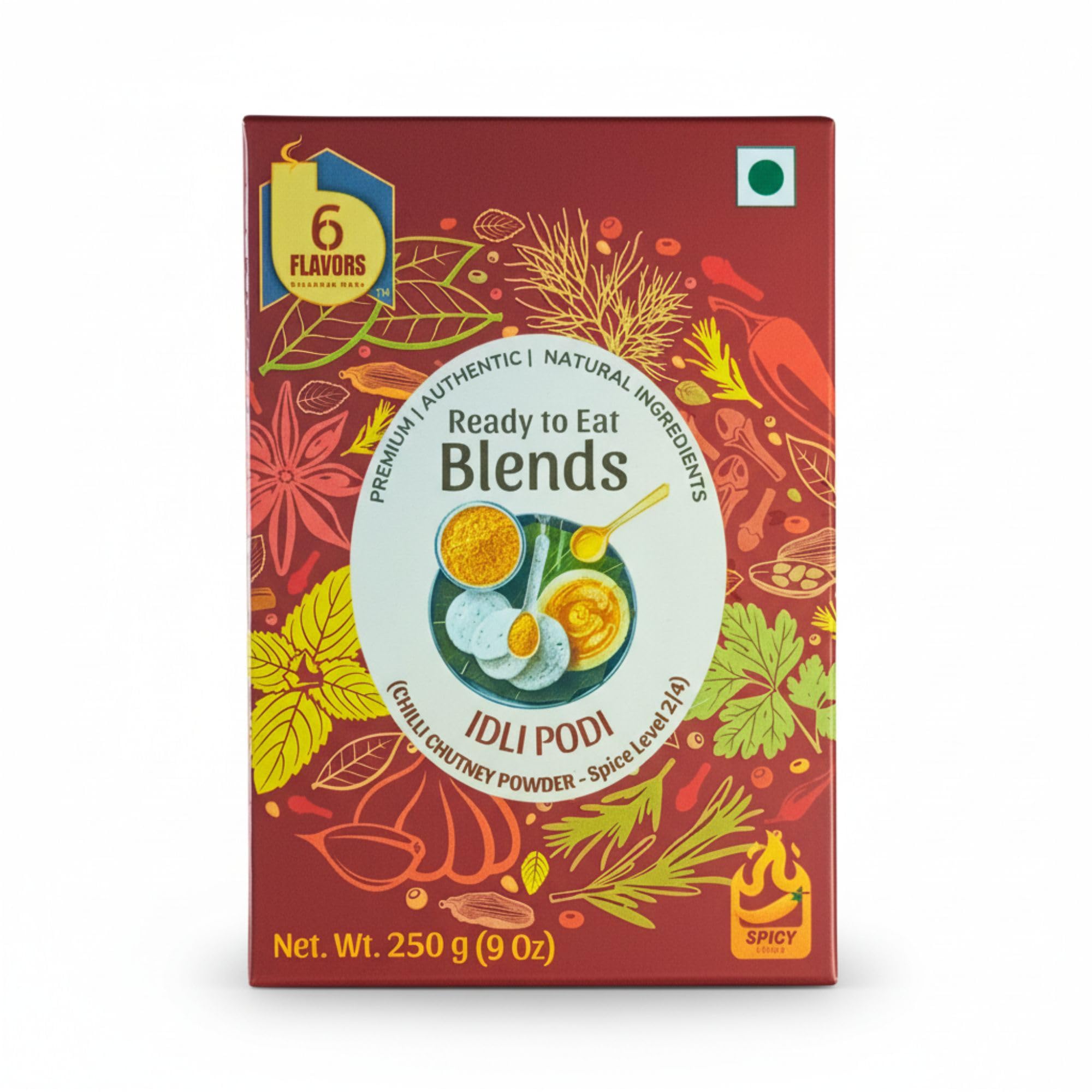 6Flavors Idli Podi Powder 250g | Chutney Powder | Podi Masala South Indian | Gunpowder Podi for Idli, Dosa & Rice | No Onion No Garlic | No Preservatives | Flavor: (Spicy & Hot)