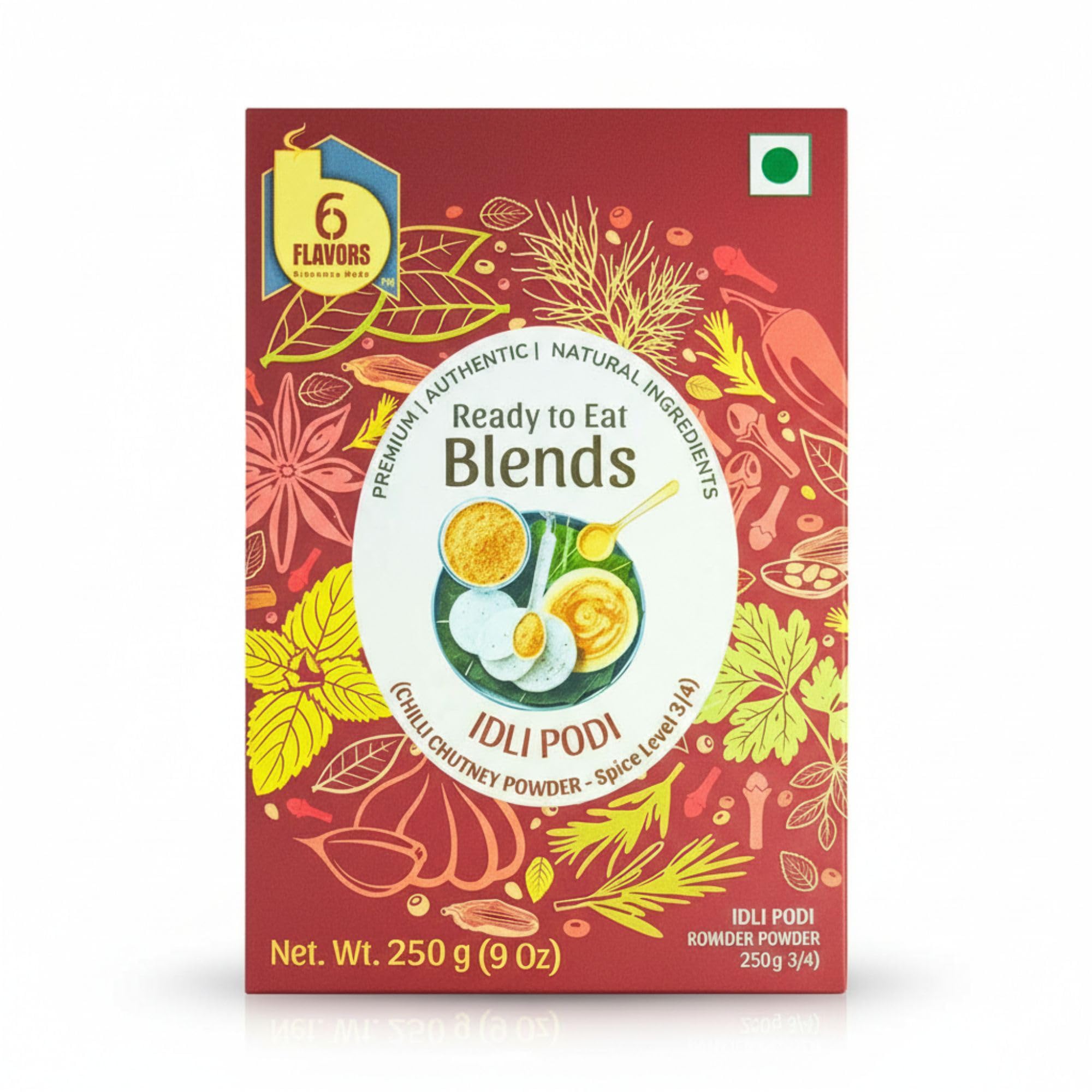 6Flavors Idli Podi Powder 250g | Chutney Powder | Podi Masala South Indian | Gunpowder Podi for Idli, Dosa & Rice | No Onion No Garlic No preservatives | Flavor: (Extra Spicy)